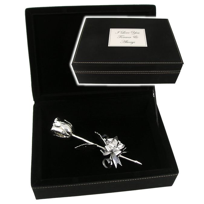 8" Silver Dipped Rose in Personalized Leatherette Case