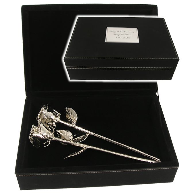 Two 8" Platinum Roses in 20th Anniversary Case
