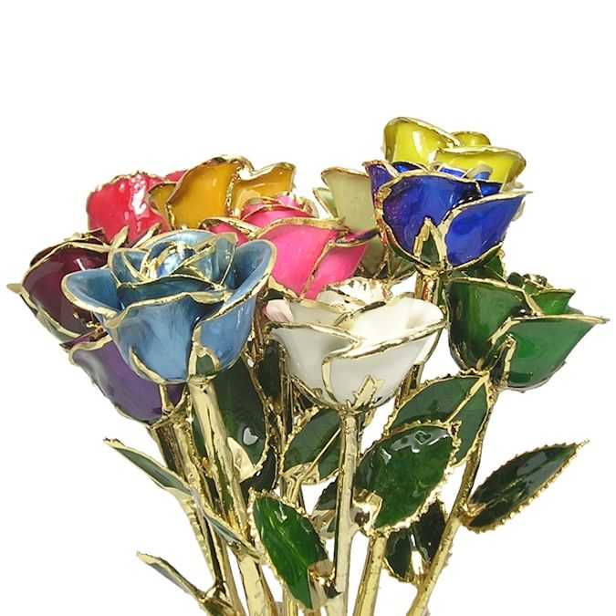 24k Gold Trimmed Roses: 11" Multi-color 12 Rose Bouquet