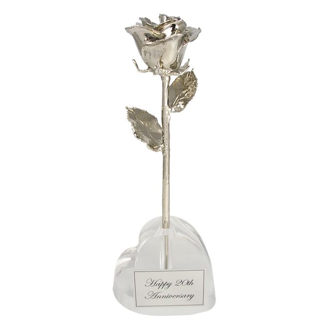 20th Anniversary Gift: 8" Platinum Rose in Heart Vase