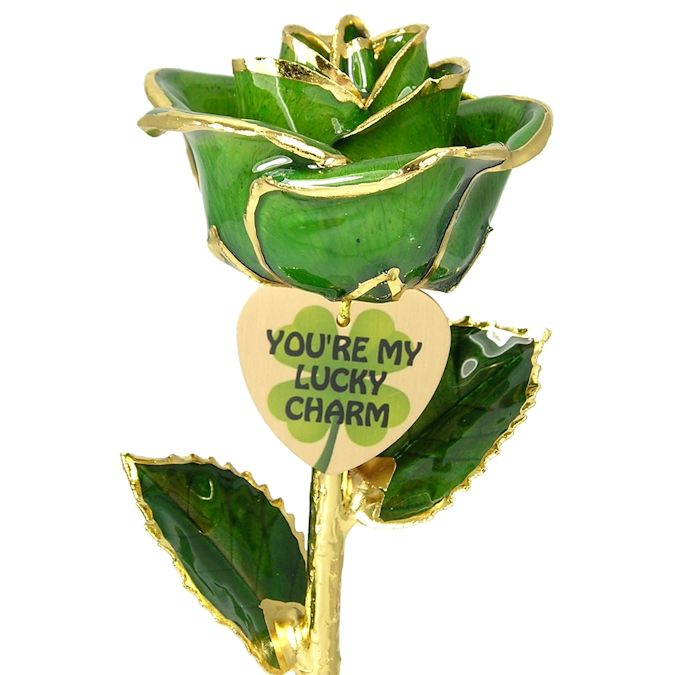24k Gold Trimmed Rose: 11" Lucky Charm Irish Green Rose