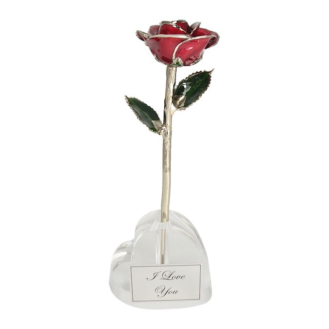 25th Anniversary Gift: 11" Silver Trim Rose in Heart Vase