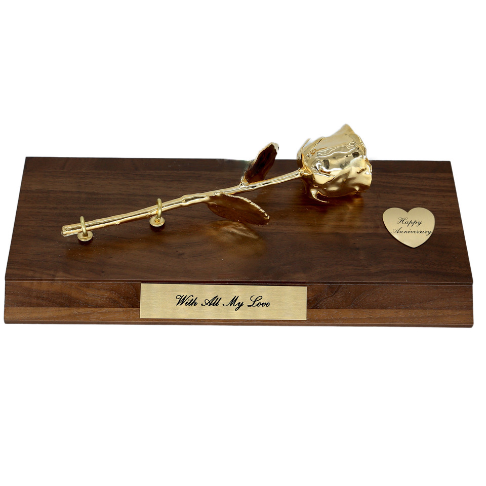 8" 24kt Gold Rose Personalized Walnut Base