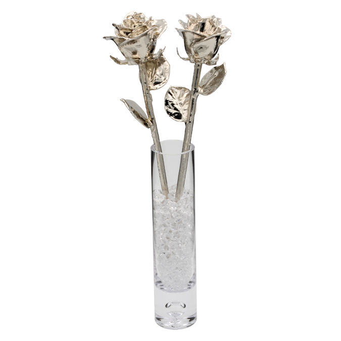 2 All Platinum Anniversary Roses in Galaxy Vase