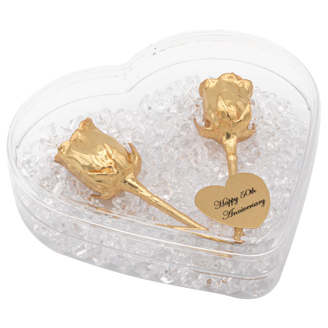 50th Anniversary Gold Roses in Personalized Heart Case