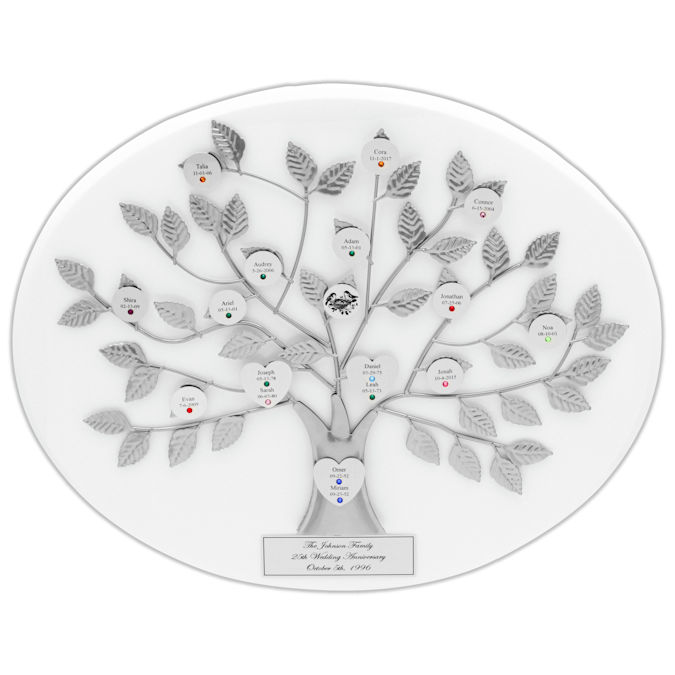 White Personalized Silver Family Tree Plaque 20th/25th Anniversary Gift