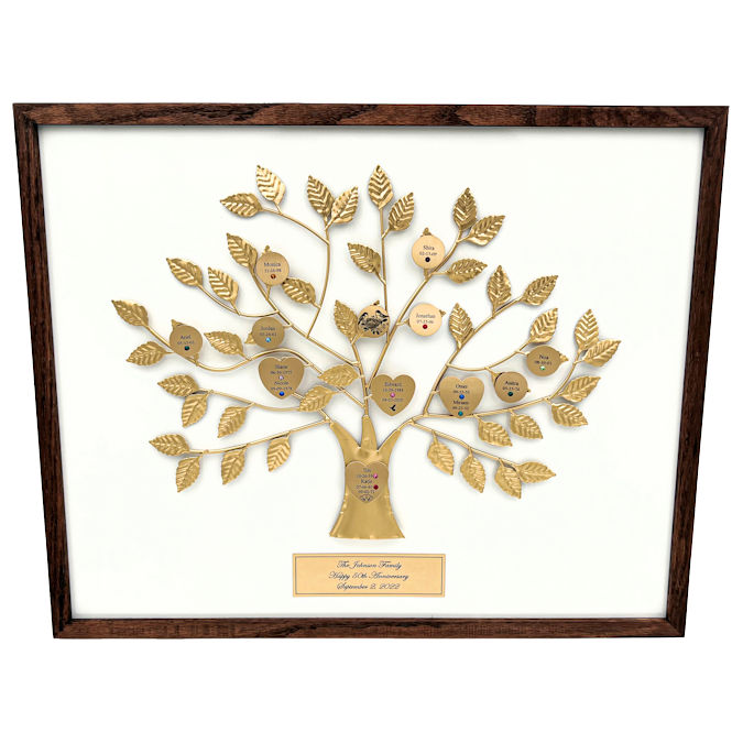 50th Anniversary Gift: Engraved Gold Family Tree Frame
