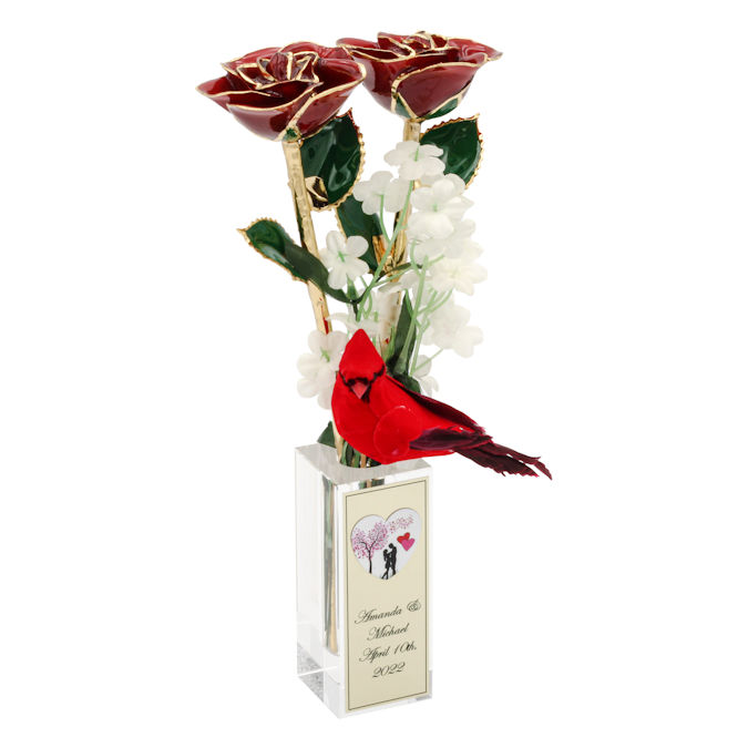 Gold Trim Anniversary Roses of Love in Personalized Vase