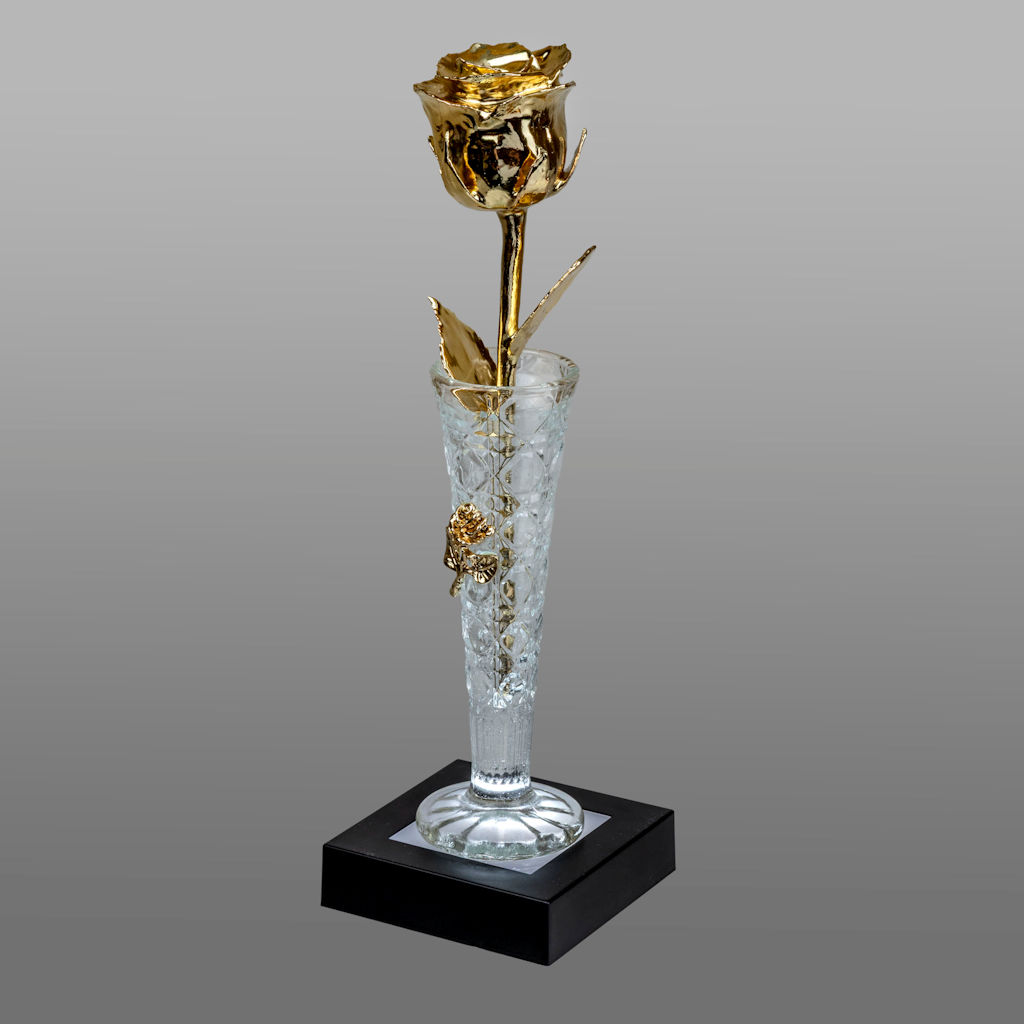 Illuminated 8" 24k Gold Rose in 6" Crystal Mini Rose Vase