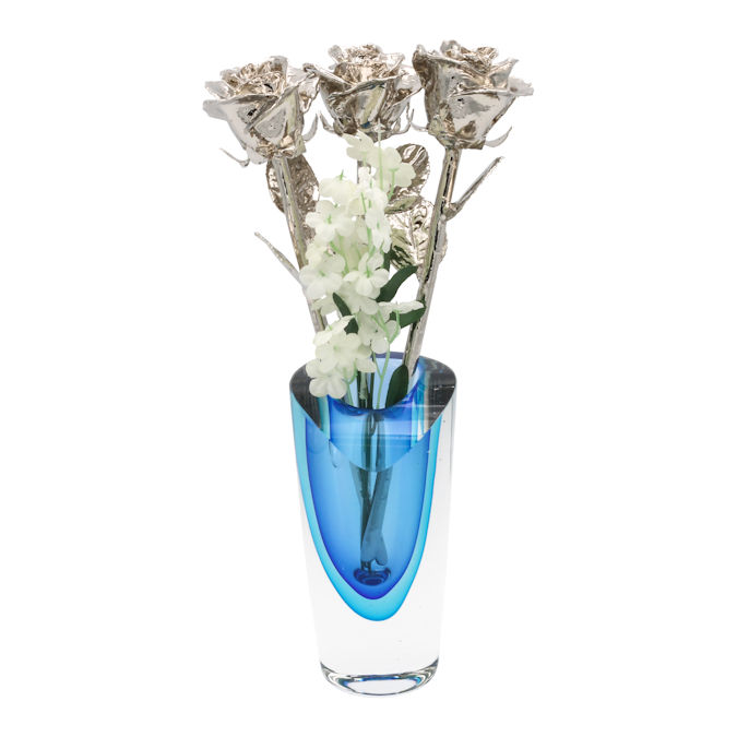 Past, Present, Future 11" Platinum Roses in Azure Vase