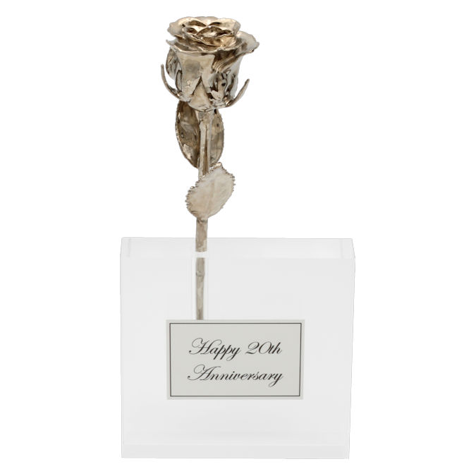 8" Platinum Dipped Rose in 20th Anniversary Vase