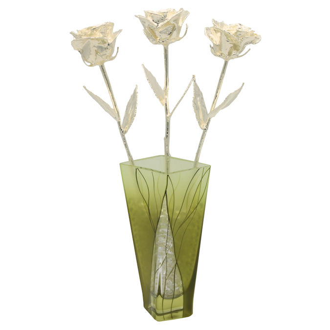 Past, Present, Future 14" Silver Roses in Evergreen Vase