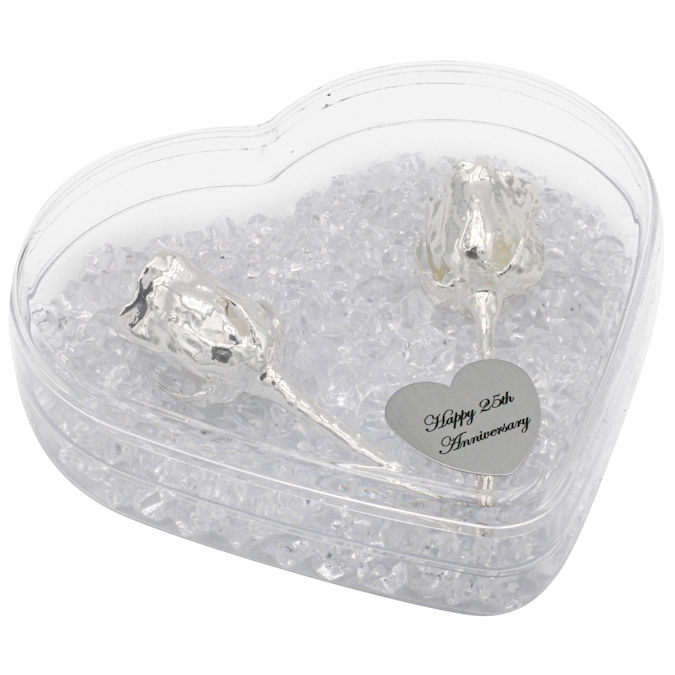 25th Anniversary Silver Roses in Personalized Heart Case