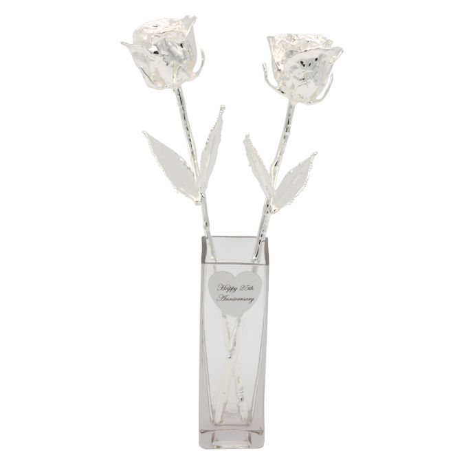 2 Silver Dipped Roses in Personalized Promise Vase