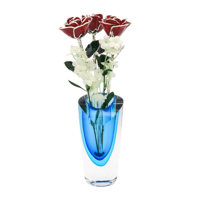 Past, Present, Future 11" Silver Trim Roses in Azure Vase