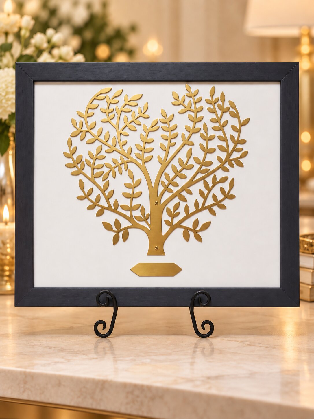 Engraved 50th Anniversary Gift Gold Heart Family Tree Frame
