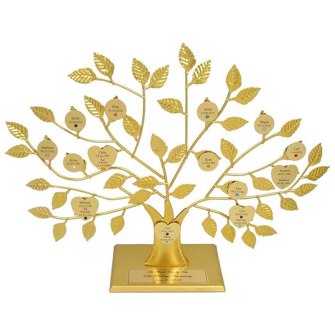 Gold Personalized Family Tree Stand 50th Anniversary Gift