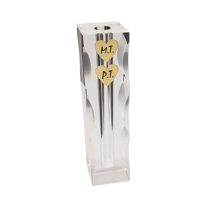 5" Personalized Crystal Bud Vase with Initial Hearts