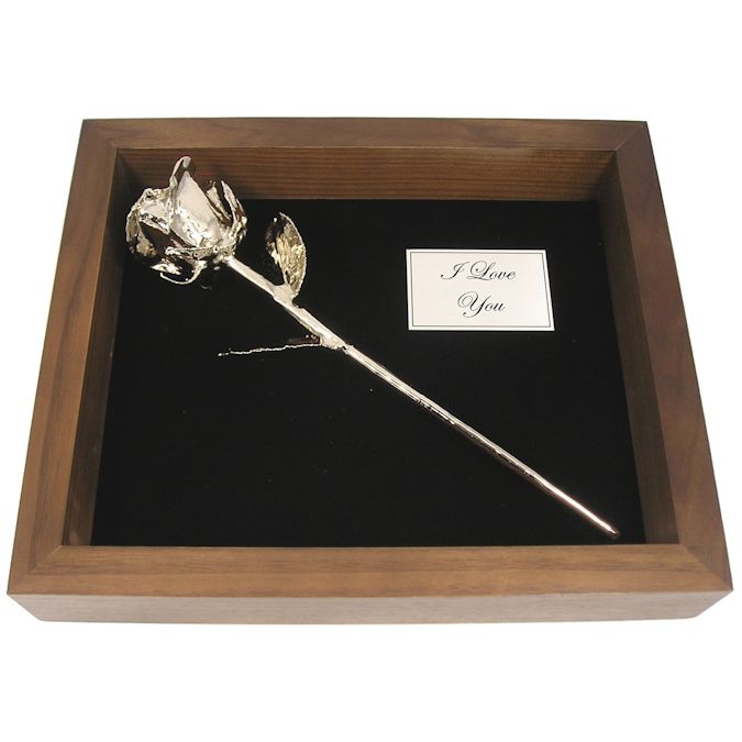 8" Fully Dipped Platinum Rose in Personalized Shadow Box