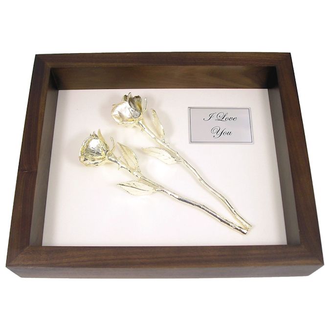 2 8" Silver Roses in 25th Anniversary Gift Shadow Box