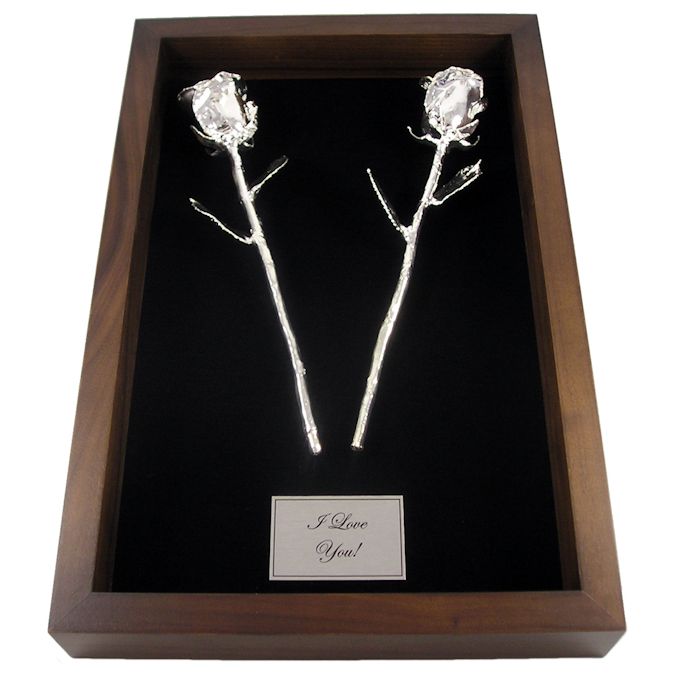 11" All Silver Roses in 25th Anniversary Gift Shadow Box